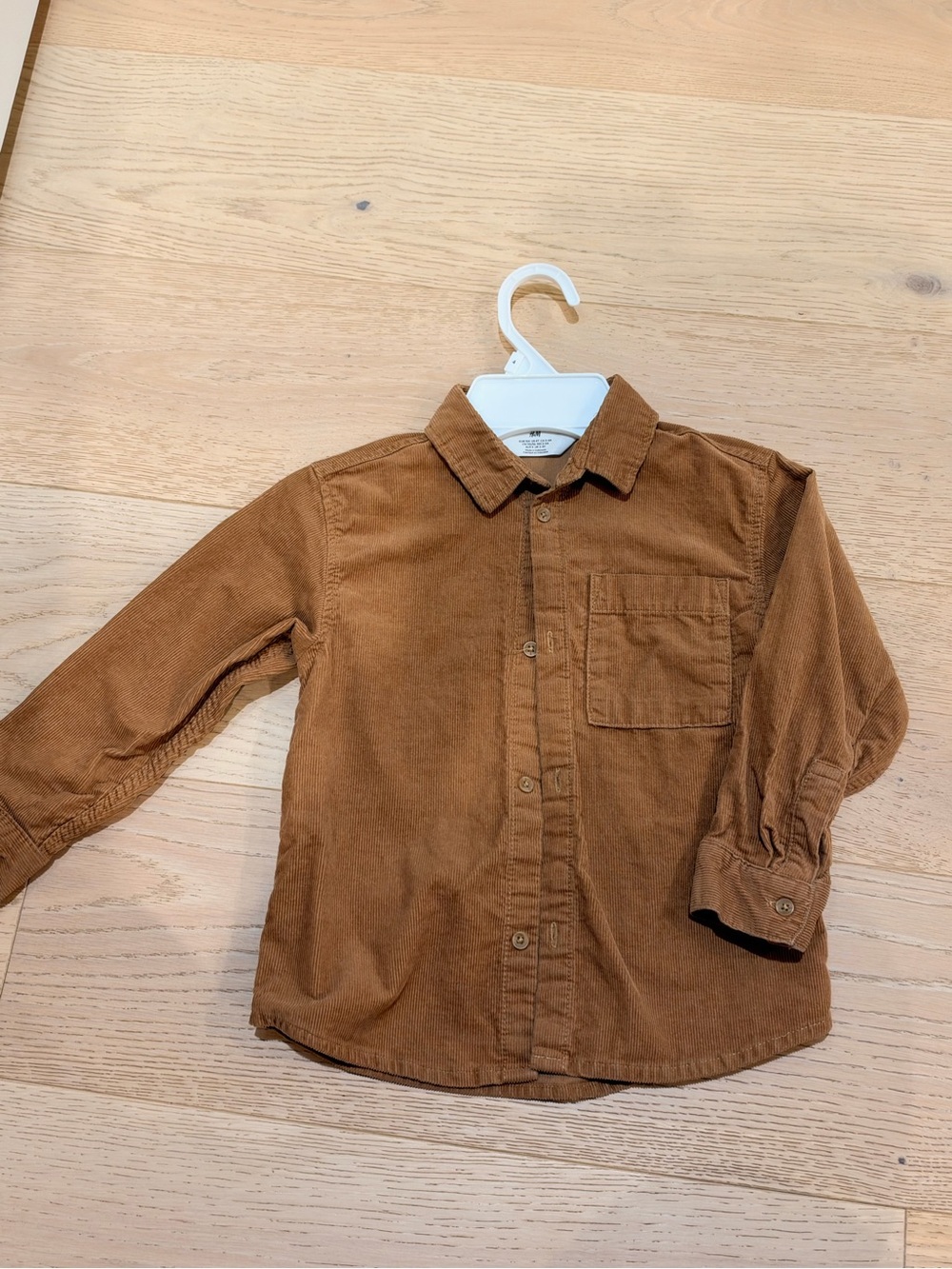 H&M Kids Corduroy Button-Down Shirt in Chestnut Brown